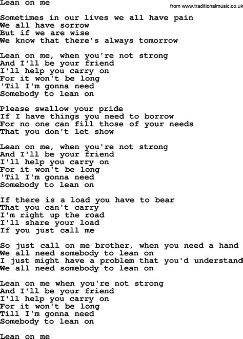 lean me on lyrics|lean on me original song.